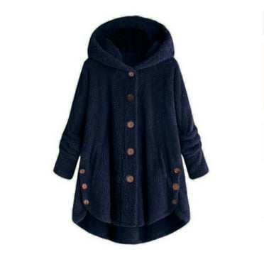 Idoravan Winter Coats for Women Plus Size Clearance Women Plus Size Button Plush Tops Hooded Loose Cardigan Wool Coat Winter Jacket