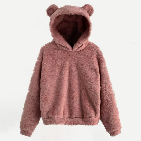 Idoravan Winter Coats for Women Plus Size Women's Fashion Autumn Round-Neck Long Sleeve T-Shirt Solid Hooded Blouse Tops