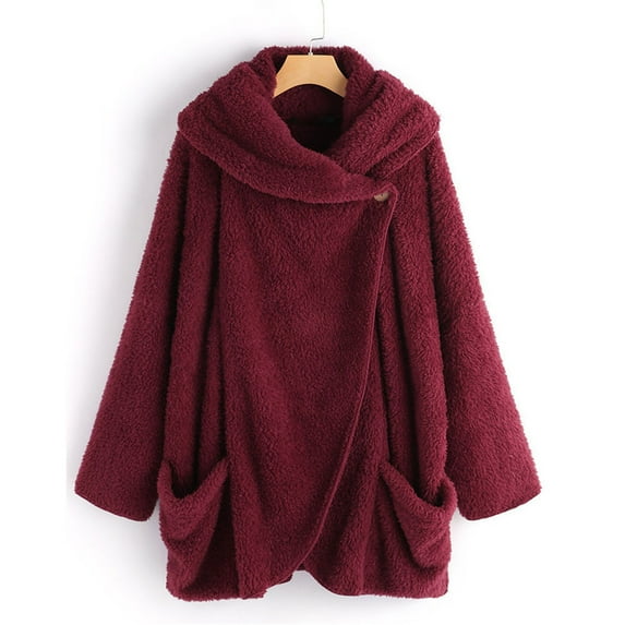Idoravan Winter Coats for Women Plus Size Clearance Women's Plush Large Lapel Sleeve Cardigan Sweater Jacket Solid Color Fashion