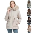 thumbnail image 1 of Idoravan Winter Coats for Women Women's Fall And Winter Big Hair Collar Lapel Fashion-padded Long-sleeved Jacket Khaki XXL, 1 of 9