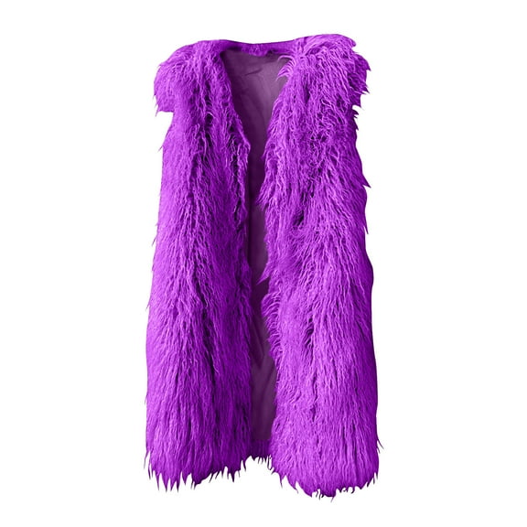 Idoravan Winter Fur Coats for Women Faux Women's Winter Warm Faux Furry Coat Jacket Solid Color Casual Extended Warm Jacket Purple L