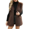 thumbnail image 1 of Idoravan Winter Fur Coats for Women Faux Womens Ladies Warm Faux Furry Long Coat Jacket Winter Solid V-neck Outerwear Coffee L, 1 of 9
