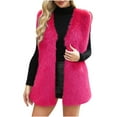thumbnail image 1 of Idoravan Winter Fur Coats for Women Faux Womens Ladies Warm Faux Furry Long Coat Jacket Winter Solid V-neck Outerwear Hot Pink L, 1 of 7