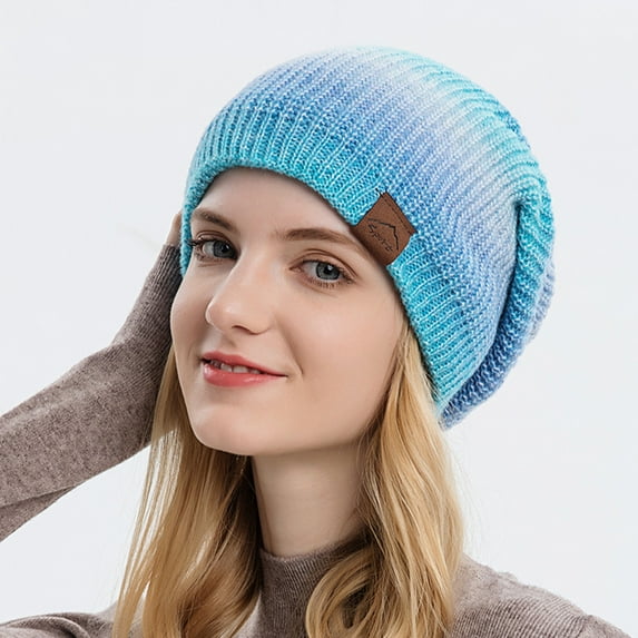 Idoravan Winter Hats for Women Fashion Women Casual Cap Windproof Warm Tie-dye Gradient Print Hat Cold Hat Blue