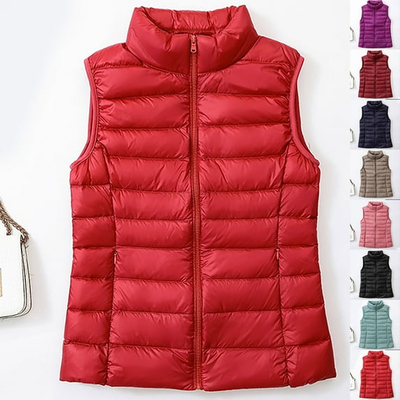 Idoravan Winter Vests for Women Plus Size Women Warm Long Sleeve Zipper Down Jackets Sleeveless Parkas Coats Wth Pocket Light Blue XXXL
