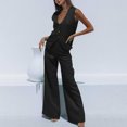 thumbnail image 1 of Idoravan Women Sets Clothing Casual Women's Two Piece Solid Cotton Linen Short Sleeve V Neck Open Back Tops and Pants Set, 1 of 8