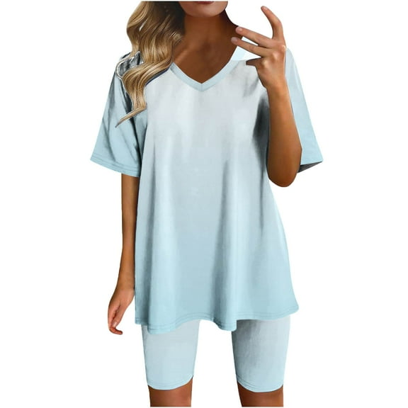 Women Sets Clothing Casual Womens Lounge Sets 2 Piece Outfits Women Fashionable Loose Fitting Casual Printed Shorts Short Sleeved-Neck Blouses Sets