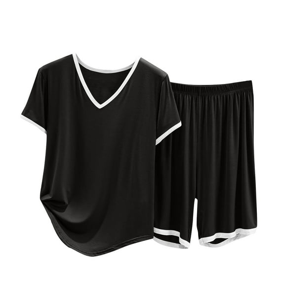 Idoravan Women Sets Clothing Casual Womens Lounge Sets Shorts Ladies Fashion Shorts Two Piece Solid Color Short Sleeve Casual Suit