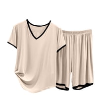 Idoravan Women Sets Clothing Casual Womens Sets 2 Piece Outfits Lounge Ladies Fashion Shorts Two Piece Solid Color Short Sleeve Casual Suit