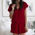 thumbnail image 1 of Idoravan Women Sets Clothing Clearance Fashion Women Casual Solid Short Sleeve V-Neck Tops Nightwear Shorts Sleepwear Sets, 1 of 9