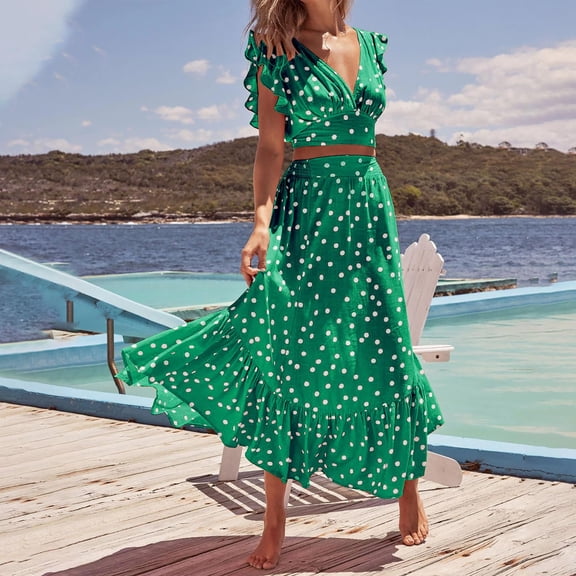 Idoravan Women Sets Clothing Fashion Women Summer Froral Print Casual Short SLeeve Top+ Skirt Set