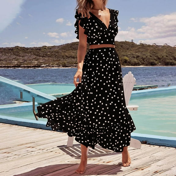 Idoravan Women Sets Clothing Fashion Women Summer Froral Print Casual Short SLeeve Top+ Skirt Set