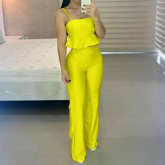 Idoravan Women Sets Clothing Clearance Fashion Women Summer Square-Neck Solid Casual SLeeveless Top+ Pant Set