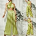 thumbnail image 1 of Idoravan Women Sets Clothing Fashion Women Two-Piece Halter Neck Solid Sleeveless Irregular Tops and Wide Leg Pants Sets, 1 of 9