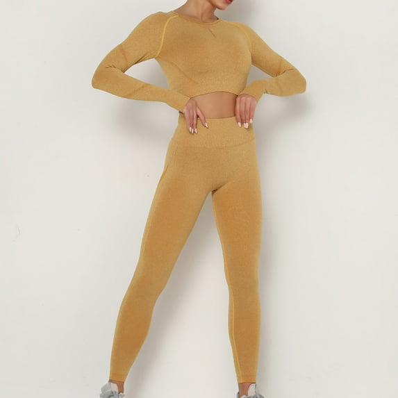 Idoravan Women Sets Clothing Ladies Seamless Hollow Yoga Long Sleeve Yoga Suit Sports Fitness Running Yoga Set