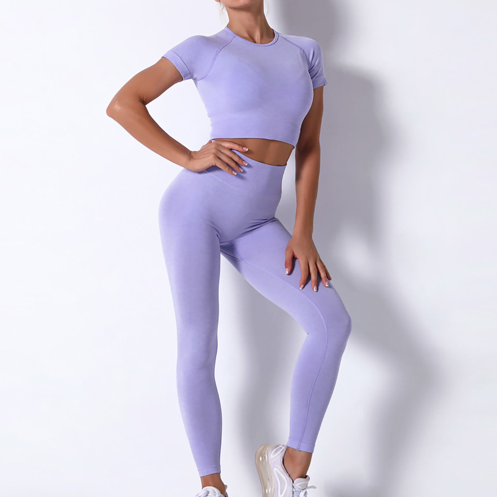 Idoravan Women Sets Clothing Clearance Ladies Seamless Hollow Yoga Short  Sleeve Yoga Suit Sports Fitness Running Yoga Set