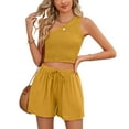 thumbnail image 1 of Idoravan Women Sets Clothing Clearance Summer Suit Solid Color Vest Casual Short Sleeveless Cropped Navel Fashion Body Sculpting Women Clothing, 1 of 6