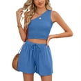 thumbnail image 1 of Idoravan Women Sets Clothing Summer Suit Solid Color Vest Casual Short Sleeveless Cropped Navel Fashion Body Sculpting Women Clothing, 1 of 6