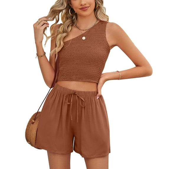 Idoravan Women Sets Clothing Summer Suit Solid Color Vest Casual Short Sleeveless Cropped Navel Fashion Body Sculpting Women Clothing