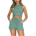 thumbnail image 1 of Idoravan Women Sets Clothing Clearance Summer Suit Solid Color Vest Casual Short Sleeves Cropped Navel Fashion Body Sculpting Women Clothing, 1 of 4