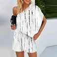 thumbnail image 1 of Idoravan Women Sets Clothing Clearance Two-Piece Womens Summer Printed and Solid One Shoulder Top and with Pocket Shorts Set Suit, 1 of 9