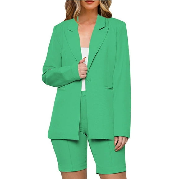 Idoravan Women Sets Clothing Women Business Attire 2 Piece Outfits Long Sleeve Turndown Collar Coats Tops Solid Shorts Sets
