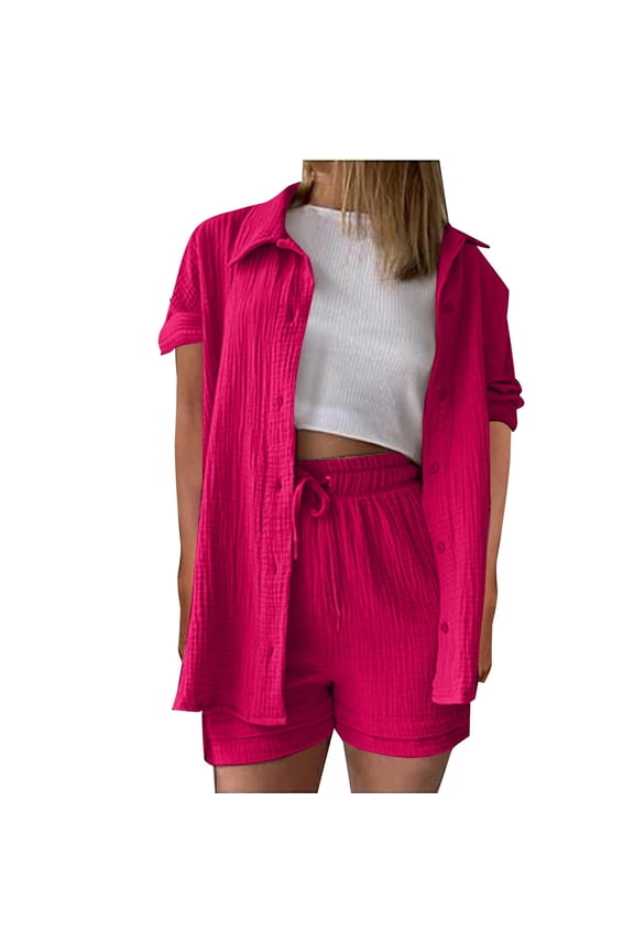 Women Sets Clothing Women Casual Summer Round Neck Short Sleeve Tops and Shorts Two Pieces Set Suit