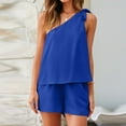 thumbnail image 1 of Idoravan Women Sets Clothing Women Casual Summer Short One Shoulder Sleeveless Tops and Shorts Two Pieces Set Suit, 1 of 9