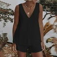 thumbnail image 1 of Idoravan Women Sets Clothing Clearance Women Casual Summer V Neck Solid Sleeveless Tops and Shorts Two Pieces Set Suit, 1 of 8