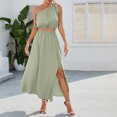 thumbnail image 1 of Idoravan Women Sets Clothing Women Casual Two Pieces Solid Slit Swing Dress and Sloping Shoulders Bow Sleeveless Tops Set Suits, 1 of 8