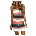 thumbnail image 1 of Idoravan Women Sets Clothing Women Summer V-Neck Stripe Printed Casual Sleeveless Shirt Drawstring Crop Top and Skirt Two Piece Set, 1 of 2