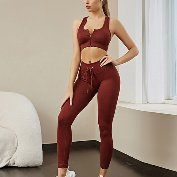 Idoravan Women Sets Clothing Clearance Womens Casual Fashion Bodybuilding Run Yoga Camisole Zipper Solid Color Vest Tops Bandage Pants Suit
