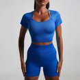 thumbnail image 1 of Idoravan Women Sets Clothing Clearance Womens Casual Fashion Bodybuilding Run Yoga Solid Color Short Sleeve Square Neck Tops Shorts Suit, 1 of 3