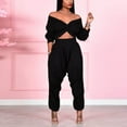 thumbnail image 1 of Idoravan Women Sets Clothing Clearance Womens Casual Fashion Sexy Open Navel V-neck Solid Cross Top Crotch Pants Suit, 1 of 9