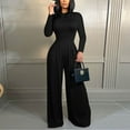 thumbnail image 1 of Idoravan Women Sets Clothing Womens Casual Fashion Sexy Solid Color Long Sleeve Tight Fitting Onesie Wide Leg Pants Two Piece Set, 1 of 9