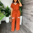 thumbnail image 1 of Idoravan Women Sets Clothing Womens Casual Fashion Solid Color Short Sleeve Top High Waist Straight Leg Pants Commuting Two-piece Set, 1 of 8