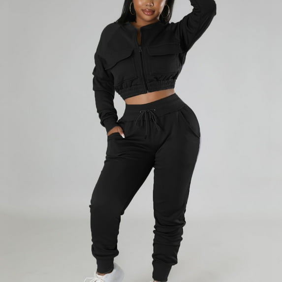 Idoravan Women Sets Clothing Womens Casual Fashion Solid Color Workwear Jacket Short Top Leggings Pants Commuting Two-piece Set