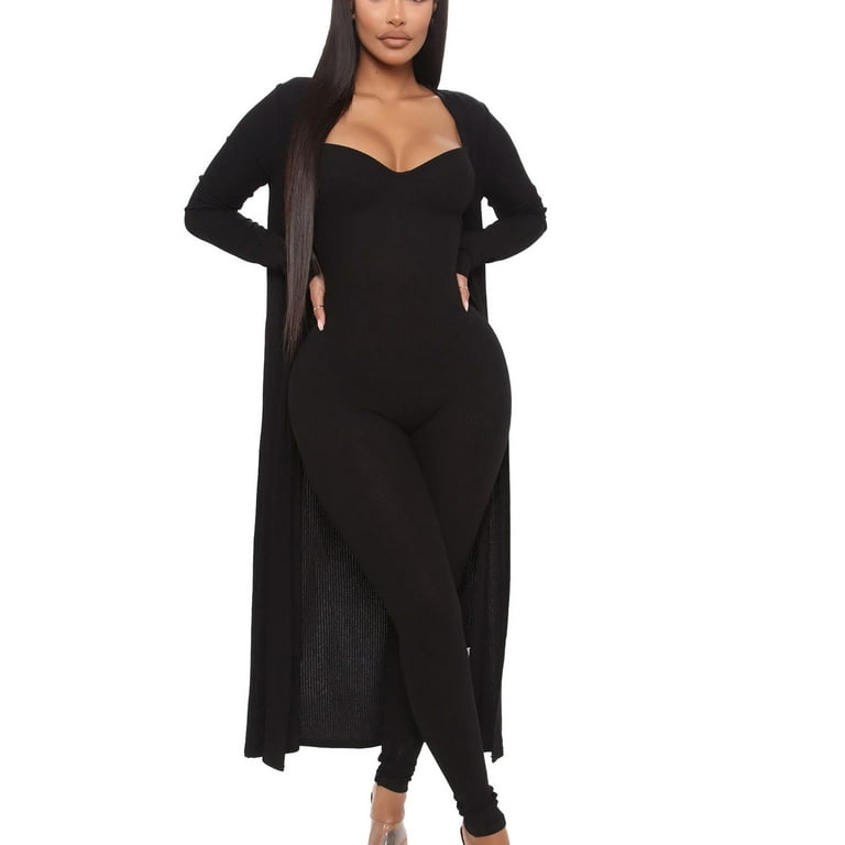 Idoravan Women Sets Clothing Clearance Womens One-piece Dress European and  American Fashion Suspender One-piece Pants+casual Loose Coat Long Sleeve 