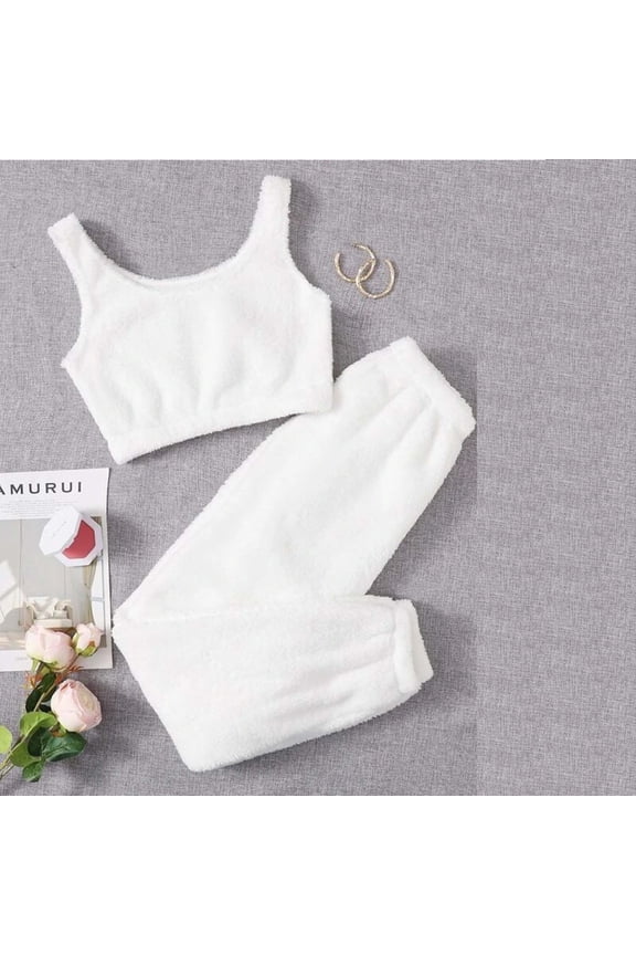 Women Sets Clothing Womens Solid Color Plush Casual Two-piece Vest Pants Sports Suit Home Set
