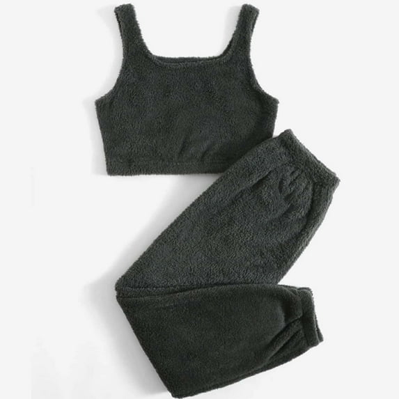 Idoravan Women Sets Clothing Clearance Womens Solid Color Plush Casual Two-piece Vest Pants Sports Suit Home Set