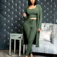 thumbnail image 1 of Idoravan Women Sets Clothing Womens Solid Color Sexy Round Neck Loose Stretch Tops Blouse Tank Top Pants Three Piece Set, 1 of 6