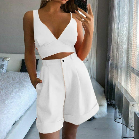 Idoravan Women Sets Clothing Clearance Womens Summer Solid Color Waist Waist Suit Fashion Casual Two-Piece Suit