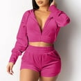 thumbnail image 1 of Idoravan Women Sets Clothing Womens Two-piece Sweatshirt, Solid Color, Hooded, Exposed Navel, Long Sleeve, Zippered Coat, Slim Fitting Shorts, Gold Velvet Suit, 1 of 8