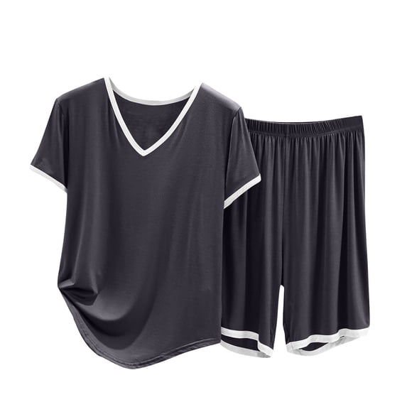 Idoravan Women Sets Clothing Summer Lounge Sets for Women under $10 Ladies Fashion Shorts Two Piece Solid Color Short Sleeve Casual Suit