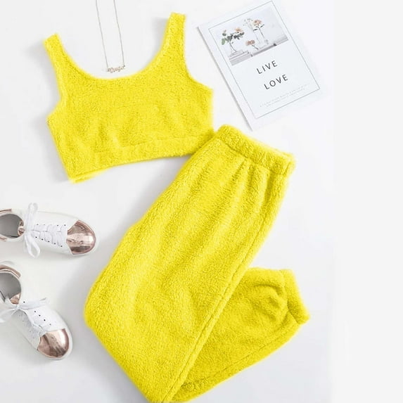 Idoravan Women Sets Clothing Womens Solid Color h Casual Two-piece Vest Pants Sports Suit Home Set