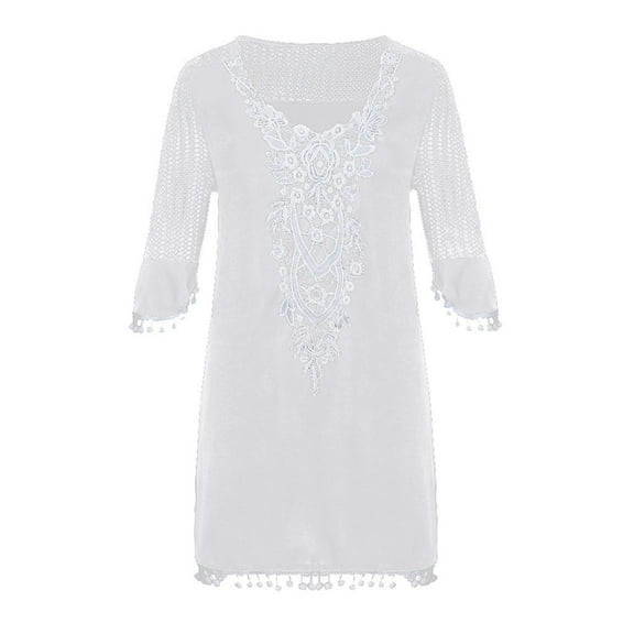 Idoravan Beach Cover up for Women Clearance Summer Dresses for Women 2025 Beach Vacation Women Trim Tassel Lace Crochet Swimwear Beach Cover Up