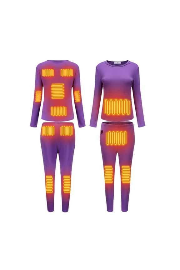 Women's 2-Piece Pajama Sets,Women's Intelligent Electric Charging and Velvet Thickened Warm Keeping Suit In Winter Women Purple M