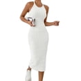thumbnail image 1 of Idoravan Women's 2026 Bodycon Casual Long Dress Women Neck Sleeveless Ribbed Neck Solid-Color Fitted Midi Dress, 1 of 6