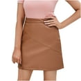 thumbnail image 1 of Idoravan Women's Basic Versatile Skirt Clearance Fashion Women Mini Skirt High Waist Sexy Solid Leather SkirtElastic Short Skirt, 1 of 7