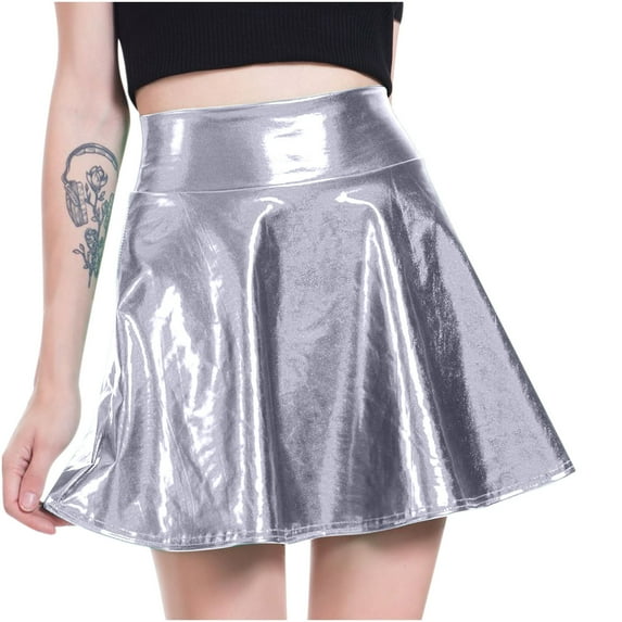 Idoravan Women's Basic Versatile Skirt Clearance Ladies Stage Solid Color Performance Dress Pleated Skirt